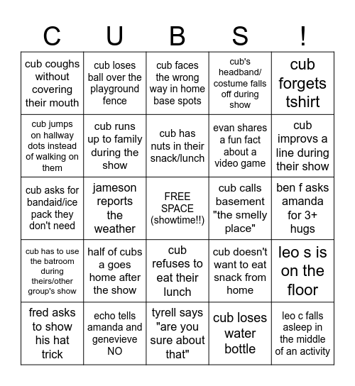 Cubs Week 2 Bingo Card