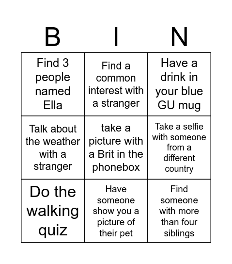 mingle bingo Card
