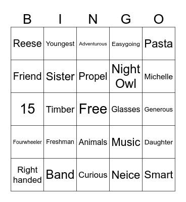 Addy Bingo Card