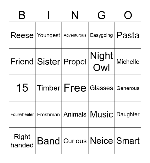 Addy Bingo Card