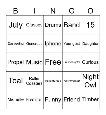 Addy Bingo Card