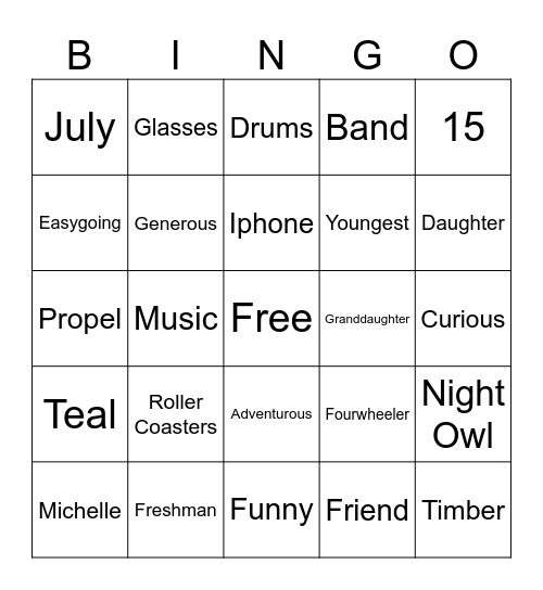 Addy Bingo Card