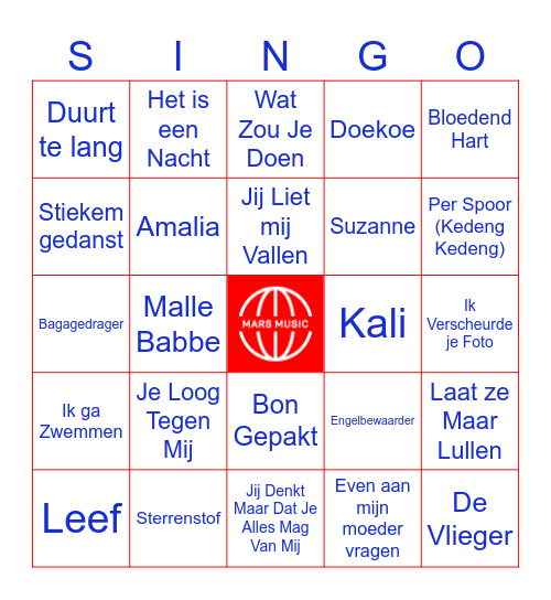 Songs2sing Hollandse Hits Bingo Card