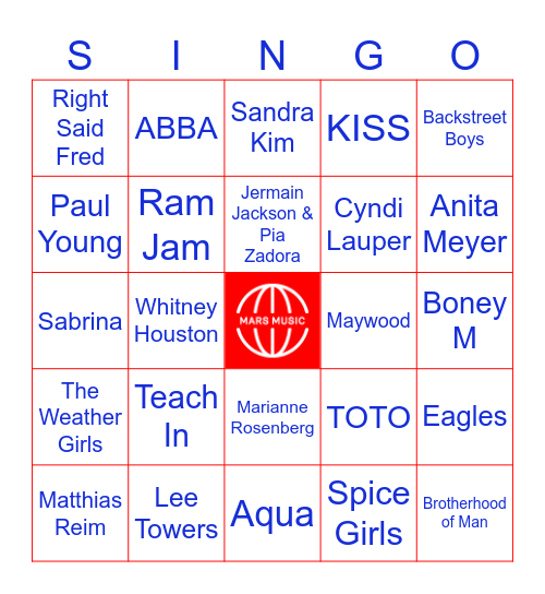 Songs2sing Guilty Pleasures Bingo Card