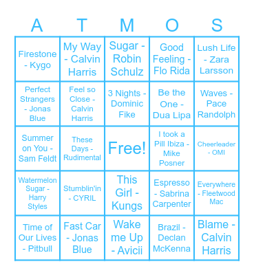 Summer Music Bingo Card