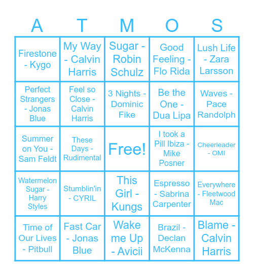 Summer Music Bingo Card