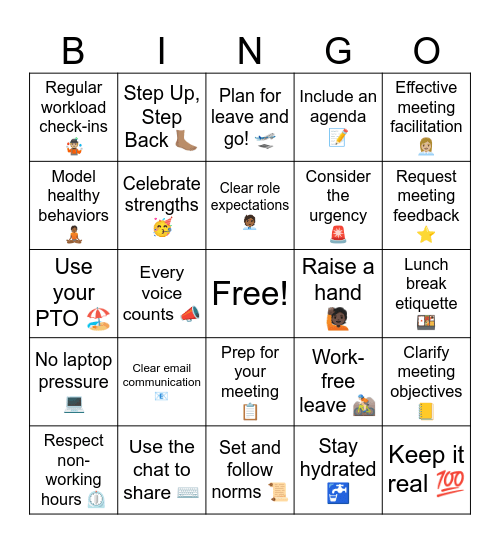 Workplace Wellness BINGO Party Bingo Card