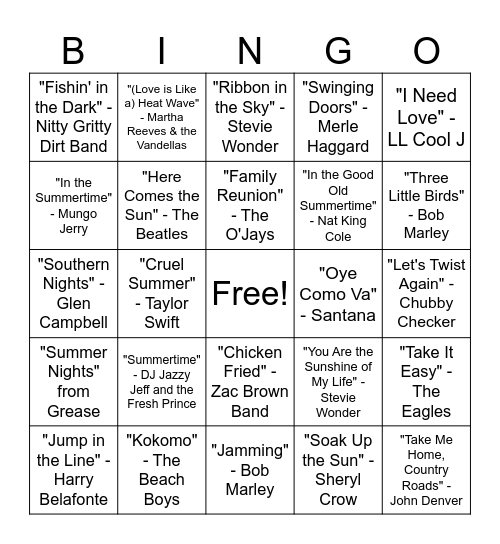 Summer Bingo Card