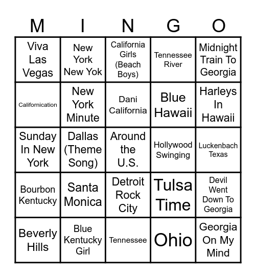 Around the U.S. Bingo Card