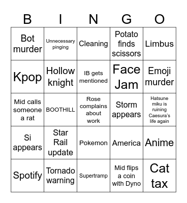Pub Bingo Card