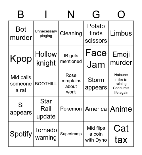 Pub Bingo Card