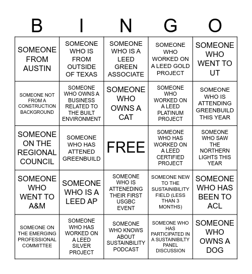 USGBC EMERGING PROFESSIONAL BINGO Card