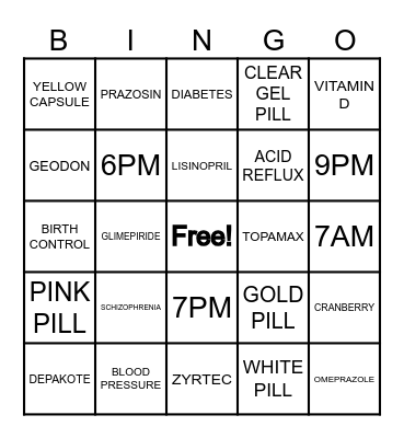 MEDICATION BINGO Card