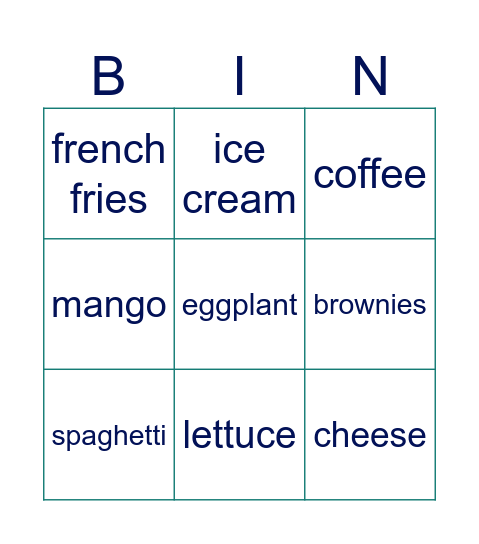 FOOD FOOD FOOD FOOD FOOD FOOD FOOD Bingo Card