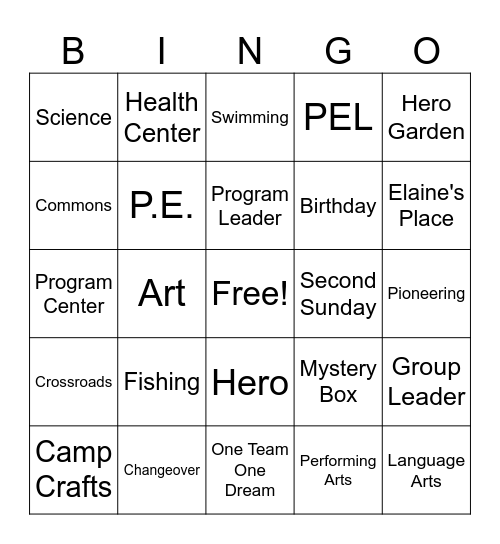 Camp Bingo Card