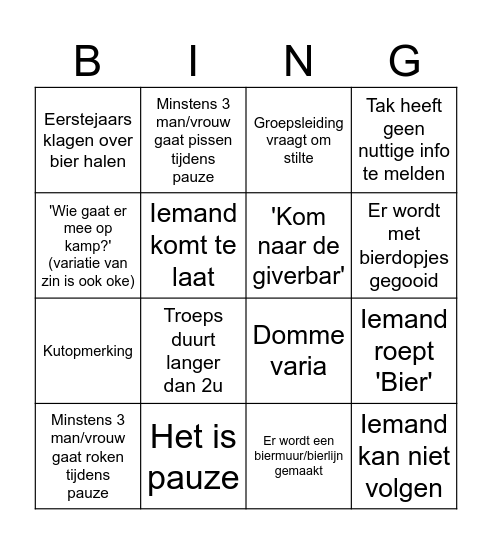 Troeps Bingo Card
