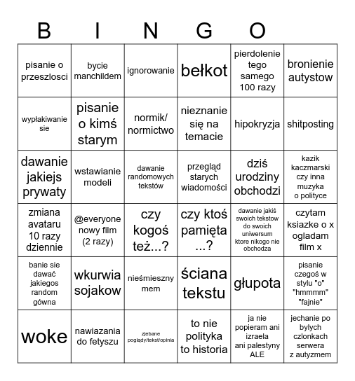 wojti bingo Card