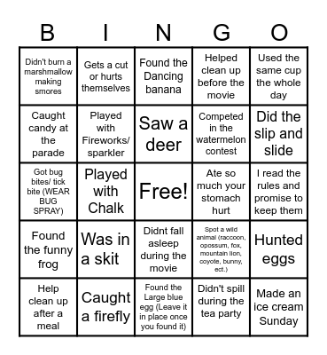 Family Bingo Card