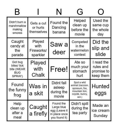 Family Bingo Card