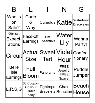 Lia Sophia Blingo Bingo Card