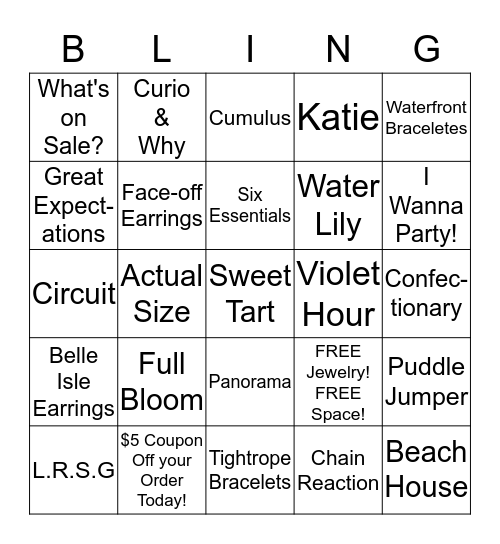 Lia Sophia Blingo Bingo Card