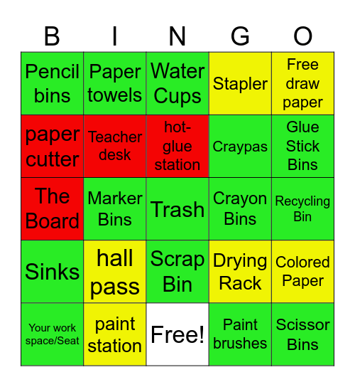 Art Room Scavenger Hunt Bingo Card