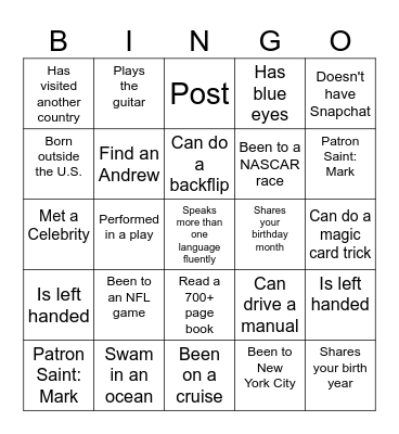 CSG Bingo Card