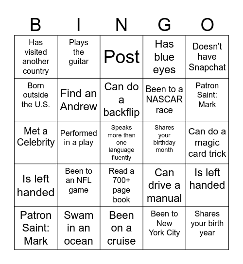 CSG Bingo Card