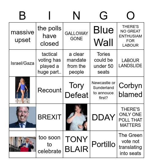 UK Election Night 2024 Bingo Card