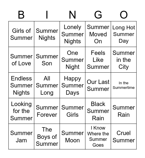 SUMMER ROCK-N-ROLL BINGO Card