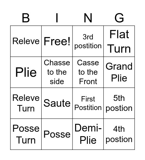 Dance Basics/ Advance Bingo Card