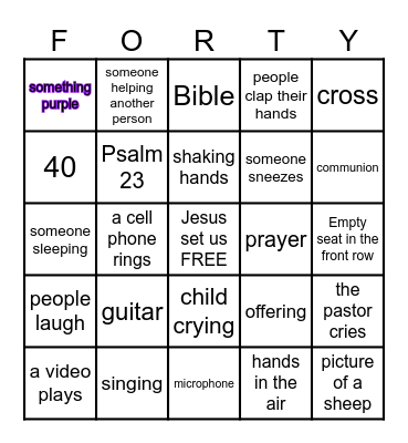 What do you hear or see in the service? Bingo Card