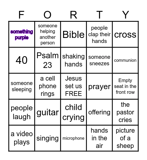 What do you hear or see in the service? Bingo Card