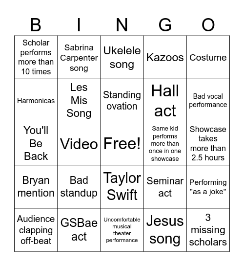 Showcase Bingo Card