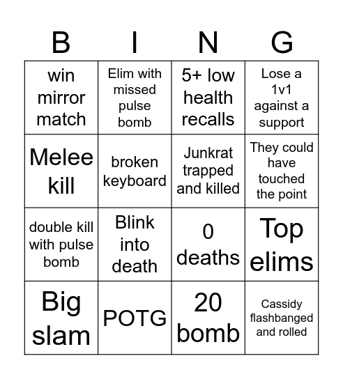 Tracer Bingo Card