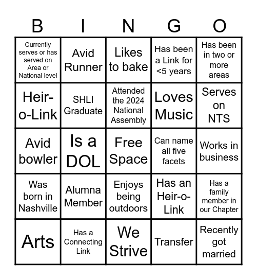 LINKS Bingo Card