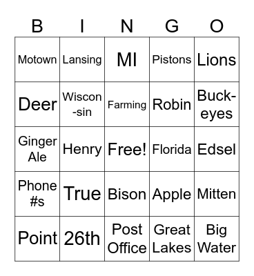 Michigan Trivia Bingo Card