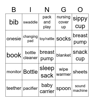 Shower Mitts Bingo Card