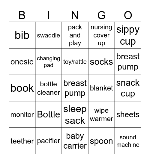 Shower Mitts Bingo Card