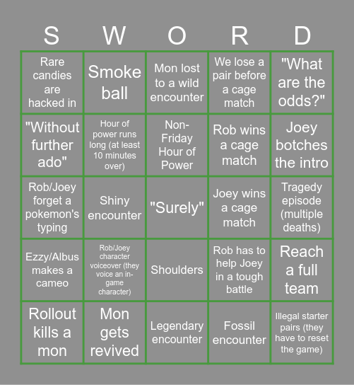 Sword Cagelocke Bingo Card