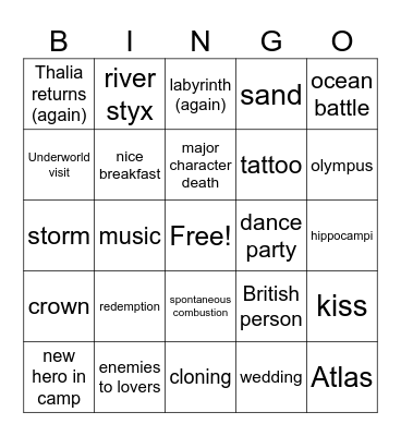 The Last Olympian Bingo Card
