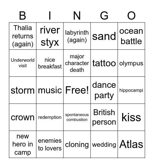 The Last Olympian Bingo Card
