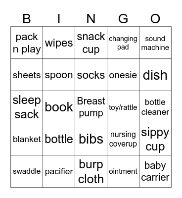 Shower Mitts Bingo Card