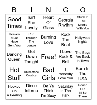 1970's PLAYLIST #1 Bingo Card