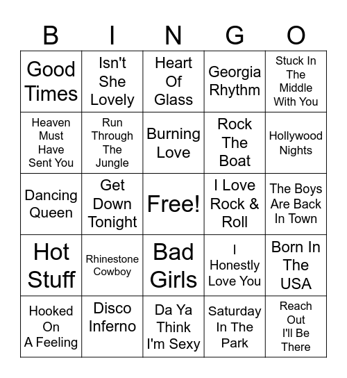 1970's PLAYLIST #1 Bingo Card