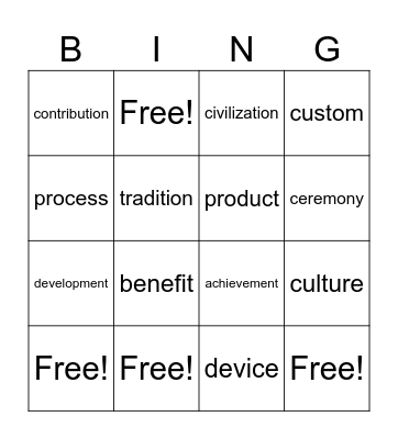 Words about culture and customs Bingo Card