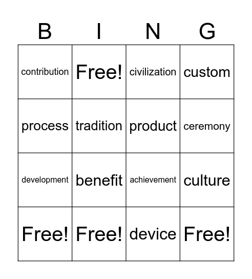 Words about culture and customs Bingo Card