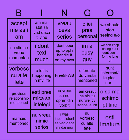 IUSTIN BINGO Card