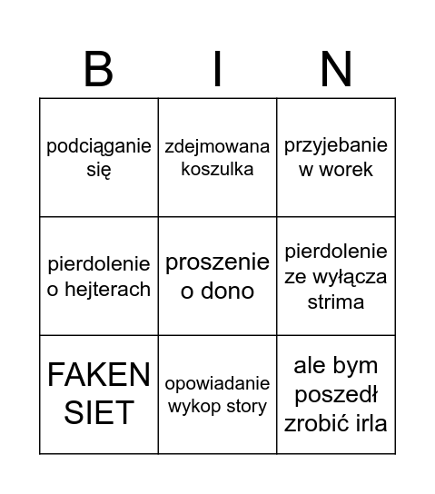 bingo streamów arkadia Bingo Card