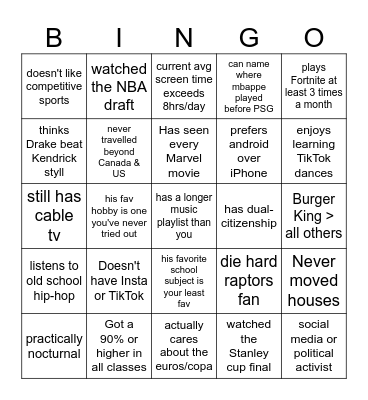 Milestone Bingo Card